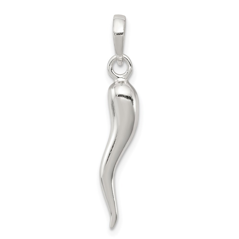 925 Sterling Silver Italian Horn Cornicello Necklace Charm Pendant, 27 mm x 4 mm